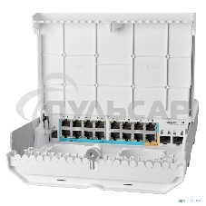 Коммутатор MikroTik netPower 15FR with 800MHz CPU, 256MB RAM, 16 x 10/100Mbps Ethernet ports (15 with Reverse POE-in, 1 with PoE-OUT), 2 x SFP, RouterOS L5 or SwitchOS (dual boot), outdoor enclosure, mounting ki