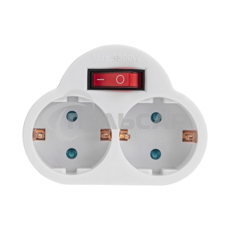 Двойник Rexant электрический 16А с/з с выключателем и защитными шторками, белый