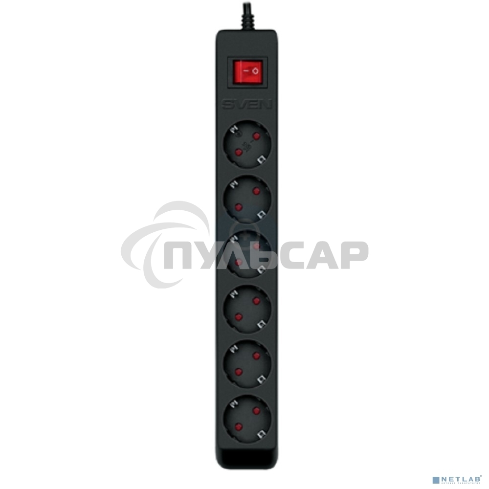 Сетевой фильтр Sven Optima 3,0 м (6 розеток с защитными шторками) черный, цветная коробка