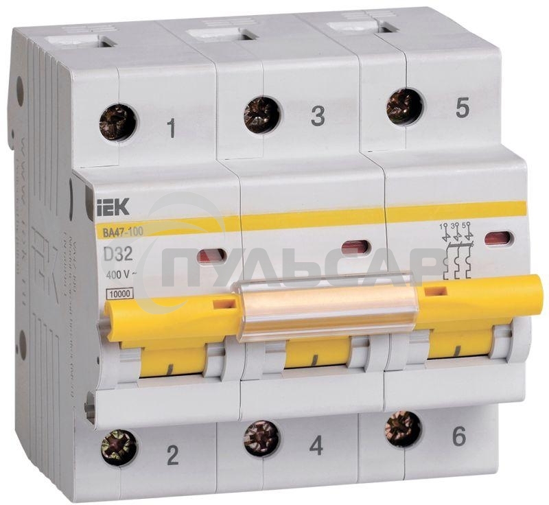 Выключатель автоматический Iek MVA40-3-032-D ВА47-100 3Р 32А 10кА х-ка D ИЭК