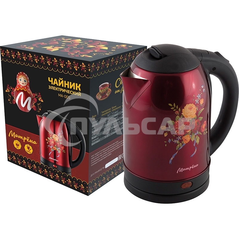 Чайник электрический Матрена MA-005 электрический (2,0 л) стальной красный хохлома