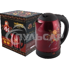 Чайник электрический Матрена MA-005 электрический (2,0 л) стальной красный хохлома