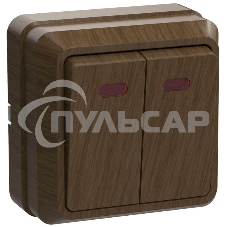 Выключатель 2-кл. ОП ОКТАВА 10А IP20 с индик. дуб ИЭК EVO21-K04-10-DC