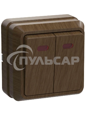 Выключатель 2-кл. ОП ОКТАВА 10А IP20 с индик. дуб ИЭК EVO21-K04-10-DC