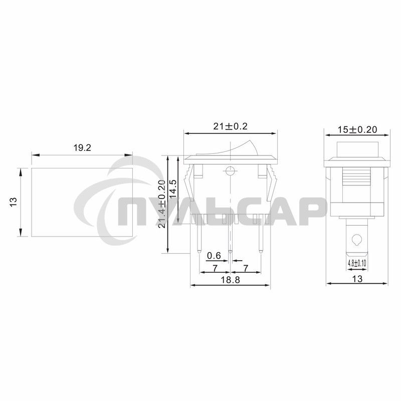 Выключатель клавишный 250V 6А (3с) ON-ON черный Mini Rexant