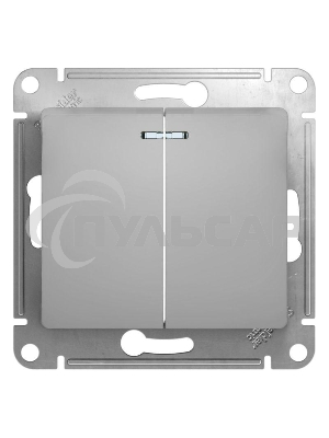 ВЫКЛЮЧАТЕЛЬ 2-клавишный с подсветкой, сх.5а, 10АХ, механизм, АЛЮМИНИЙ