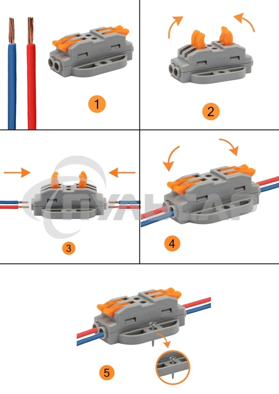 Клемма соединительная многоразовая проходная 2 полюса, с монтажной площадкой (0,08-4 мм²), серая (50 шт./уп.) Rexant