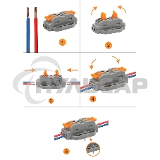 Клемма соединительная многоразовая проходная 2 полюса, с монтажной площадкой (0,08-4 мм²), серая (50 шт./уп.) Rexant