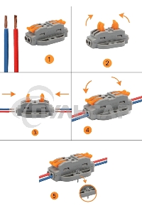 Клемма соединительная многоразовая проходная 2 полюса, с монтажной площадкой (0,08-4 мм²), серая (50 шт./уп.) Rexant