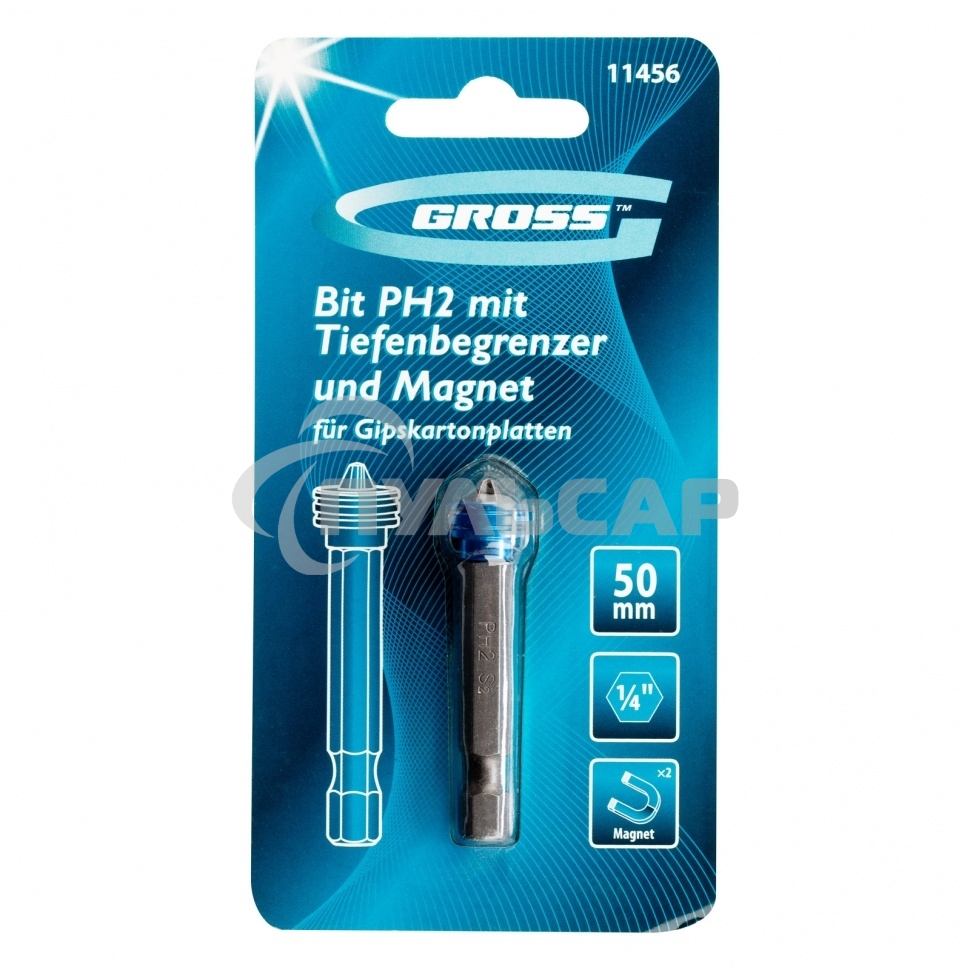 Бита GROSS PH 2x50 мм с ограничителем и магнитом, для ГКЛ, S2Gross 11456