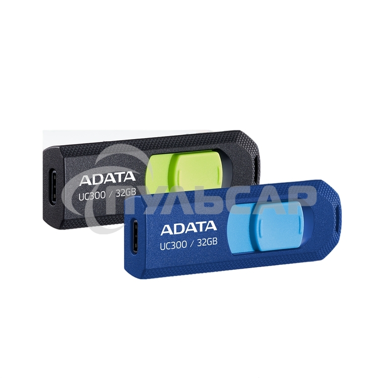 Флешка USB ADATA UC300 (ACHO-UC300-32G-RBK/GN), 32 Gb, Type-C USB 3.2, R/W 100/30, черный/зеленый