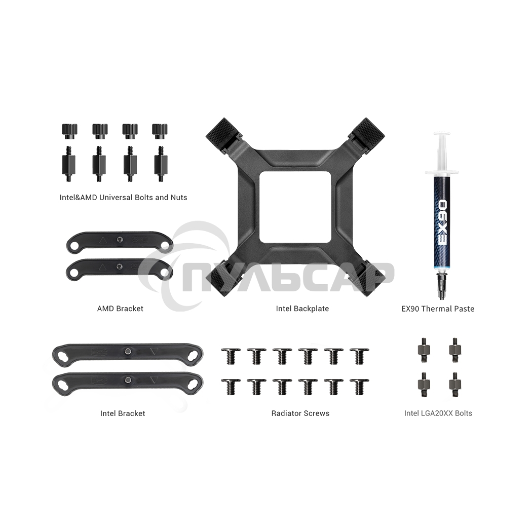 Система охлаждения PCCooler DA360 Pro ARGB Digital BK (300W, 360мм, LED temp., Black, ARGB/ Fans: 3x120мм, 75.8CFM, 33.7dBA, 2200RPM/ Pump height 57мм, 28dBA, 3000RPM, Rad thickness 27мм/ S: 1851, 1700, 1200, 20XX, 115X, AM5, AM4)