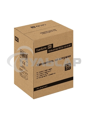 Удлинитель на катушке ExeGate industrial ECS-10-3-50 (4 евророзетки с заземлением, IP20, 50м, защита от детей, защита от перегрузки, 3х1,0мм2, 10А/2.3кВт)
