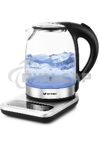 Чайник электрический Kitfort КТ-657, 1.7л, 2200Вт, (корпус: стекло), нержавеющая сталь/черный