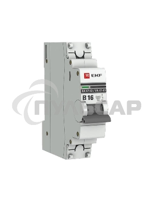 Выключатель автоматический модульный 1п B 16А 4.5кА ВА 47-63 PROxima EKF mcb4763-1-16B-pro