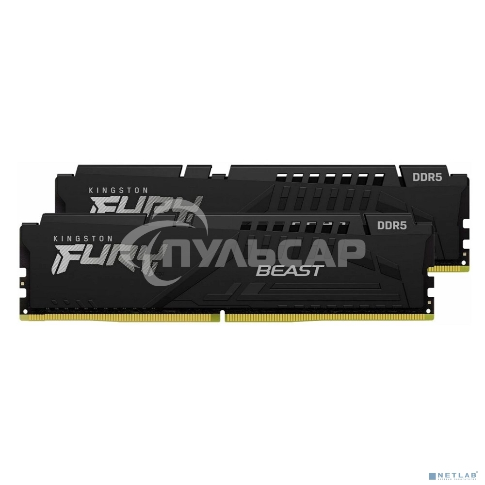 Оперативная память Kingston Fury Beast, DDR5, 32Gb (2x16Gb), 6000MHz, CL30, DIMM, с радиатором, черный