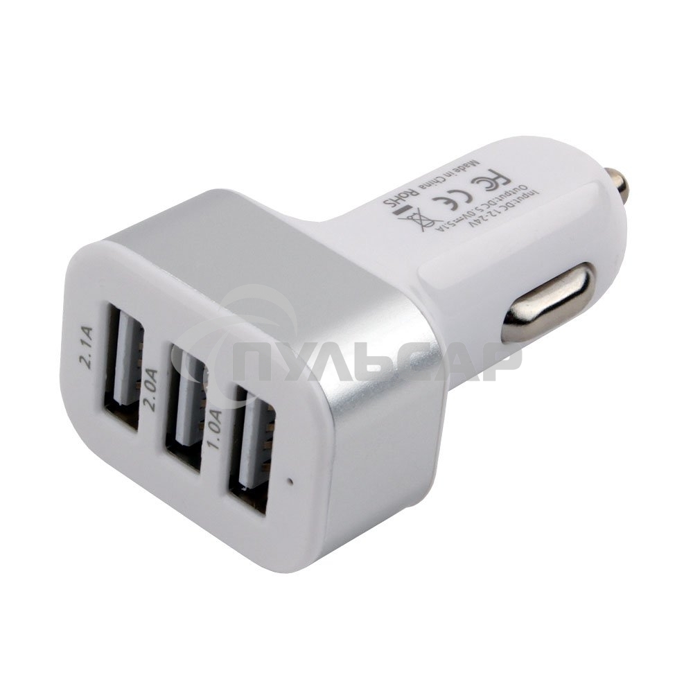 Адаптер питания Cablexpert MP3A-UC-CAR17, 12V->5V 3-USB, 2.1/2/1A