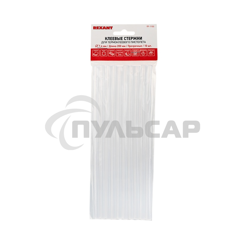 Стержни клеевые Rexant Ø 7 мм, 200 мм, прозрачные (10 шт./уп.) (хедер)