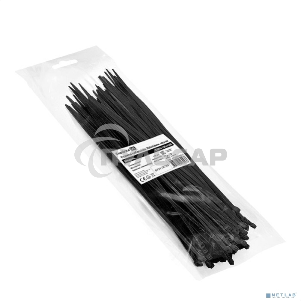 Стяжка (хомут) нейлоновая ExeGate CV66-250x4.8B (нейлон 6.6, 250x4.8мм, неоткрывающаяся, halogen free, -40°C - +85°C, черная, 100 шт)