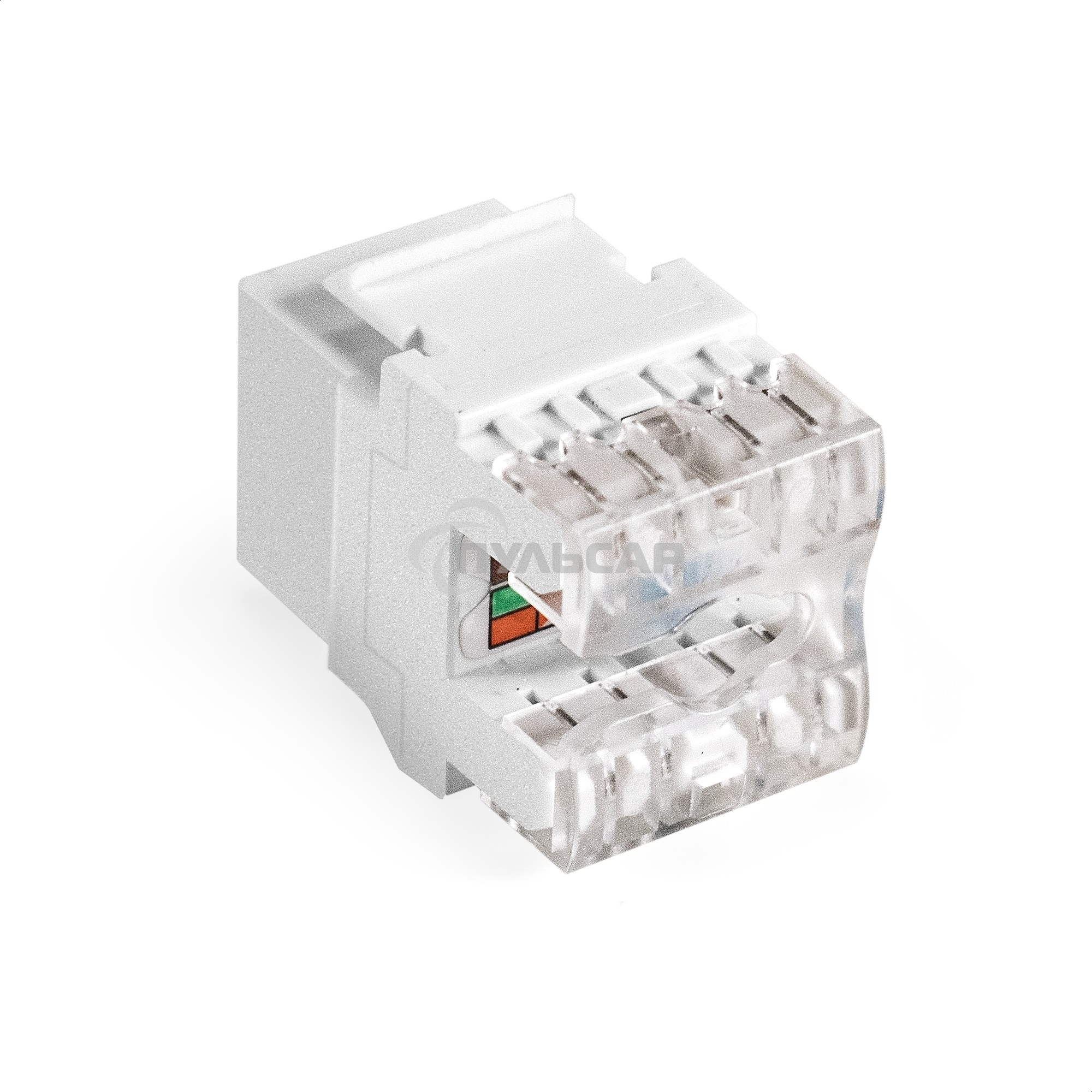 Модуль-вставка Keystone Jack RJ-45 ExeGate KJ-8P8C-U-C6-180SH-Dual (Кат.6, неэкранированная, 180 градусов, со шторками, IDC Krone/110)