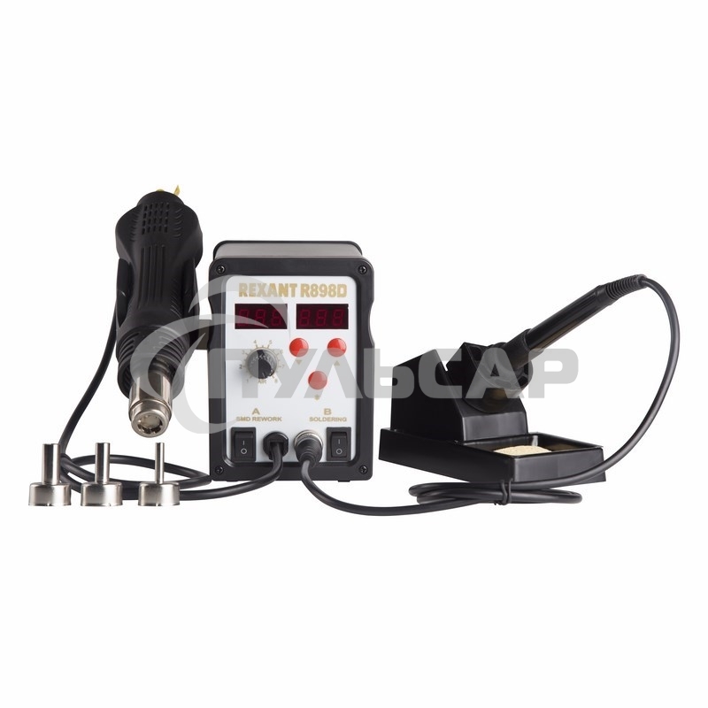 Паяльная станция Rexant, 2 в1: паяльник + термофен, с цифровым дисплеем, 150-500 °С