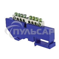 Шина нулевая N 6х9 8 отвер. никель син. изолятор на DIN-рейку PROxima EKF sn1-63-08-d