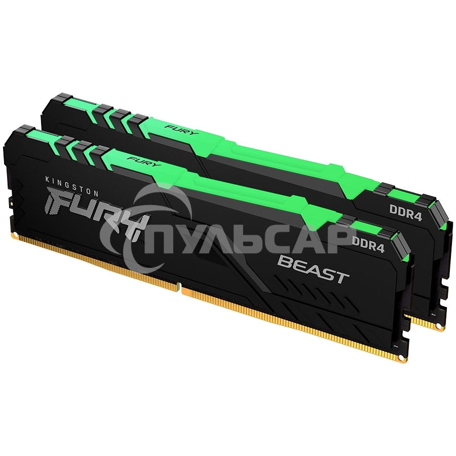 Оперативная память Kingston Fury Beast, DDR4, 32Gb (2x16Gb), 3200MHz, CL16, DIMM, с радиатором, RGB, черный