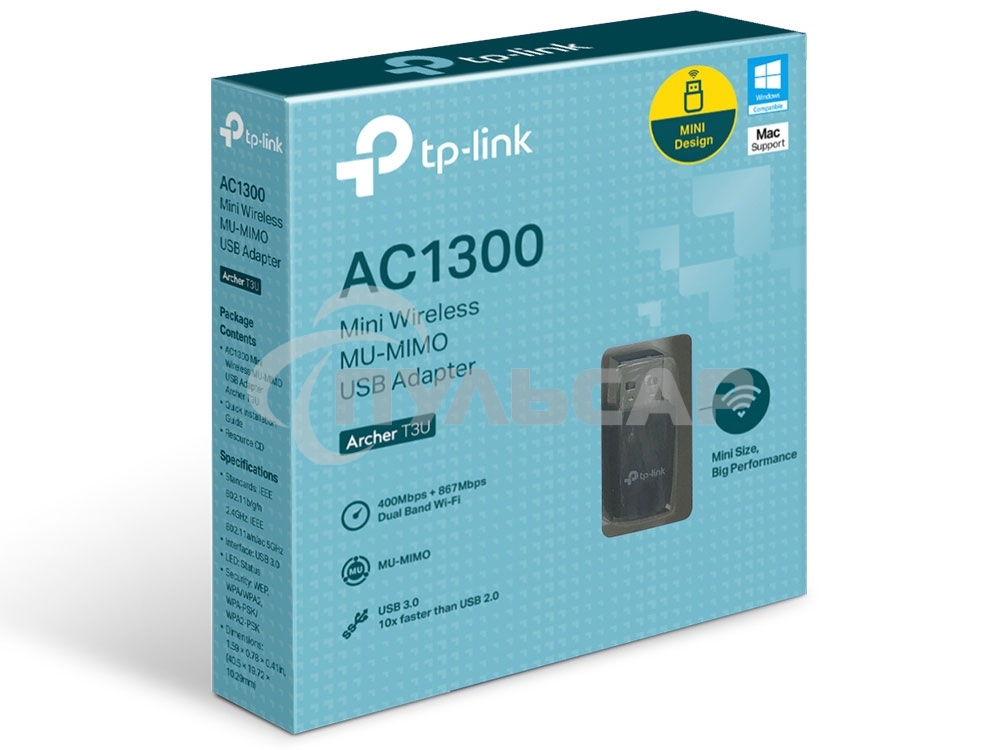 Адаптер TP-LINK Archer T3U AC1300 Мини Wi-Fi MU-MIMO USB-адаптер