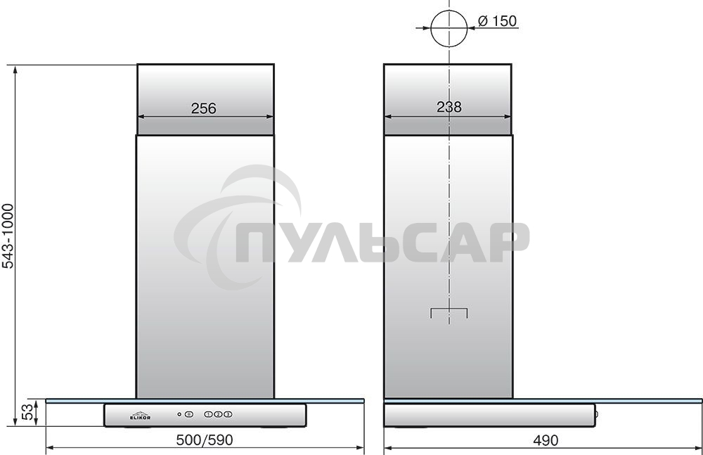 Вытяжка каминная Elikor Кристалл 60Н-430-К3Д нерж/тонир, 59 см, 430 куб. м/ч, 54 дБ