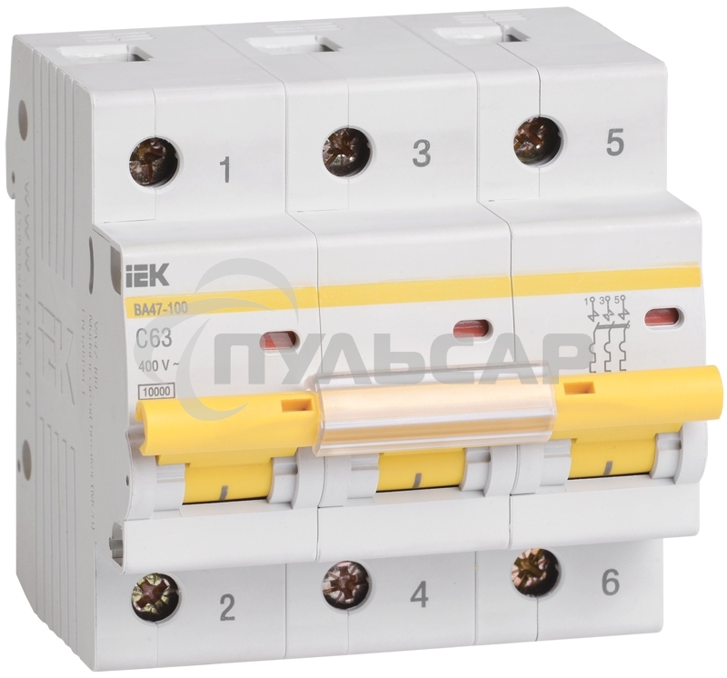 Выключатель автоматический Iek MVA40-3-063-C ВА 47-100 3Р 63А 10 кА х-ка С ИЭК