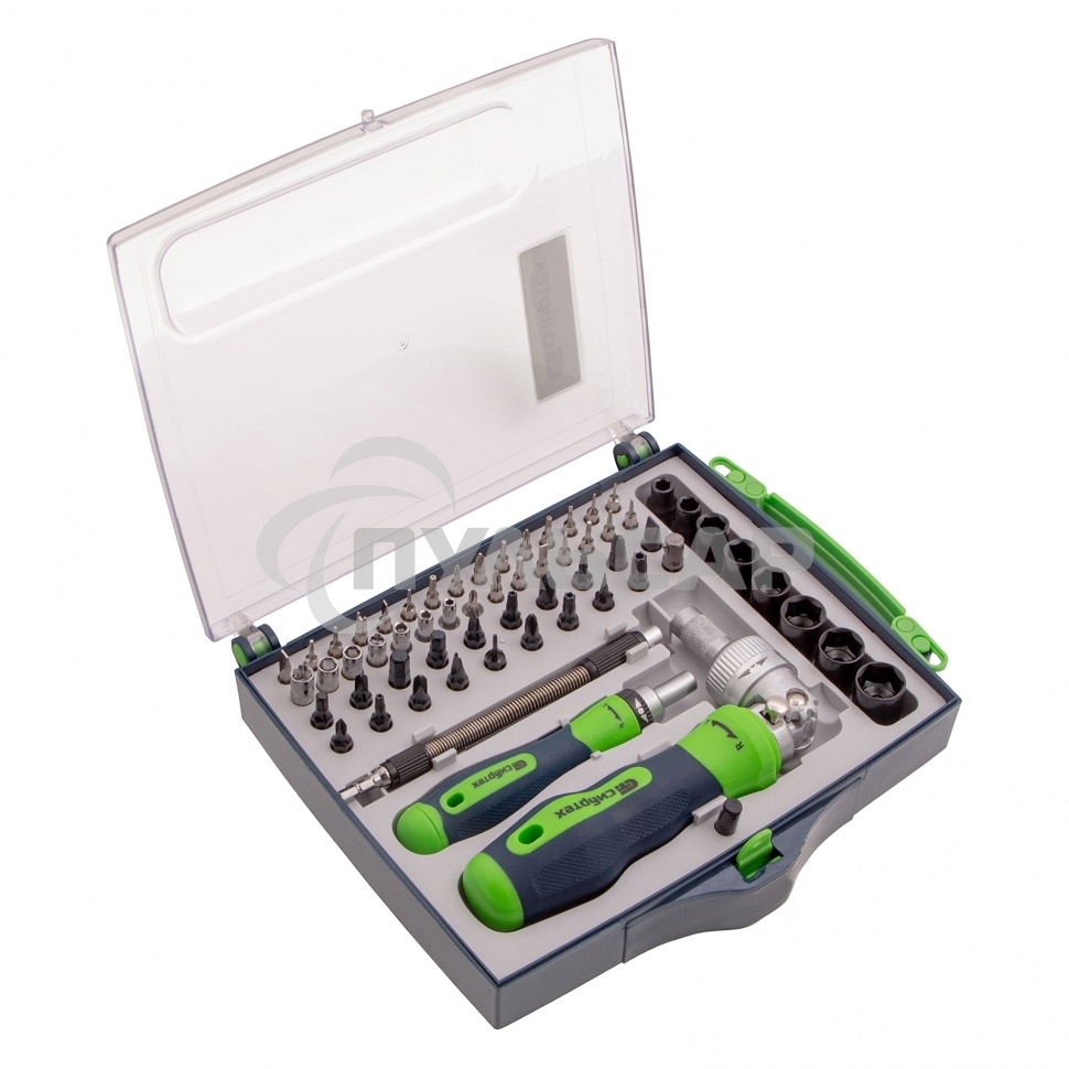 Набор отверток СИБРТЕХ 13363отвертки реверсиные с набором бит торцевых головок 61 предм. crv