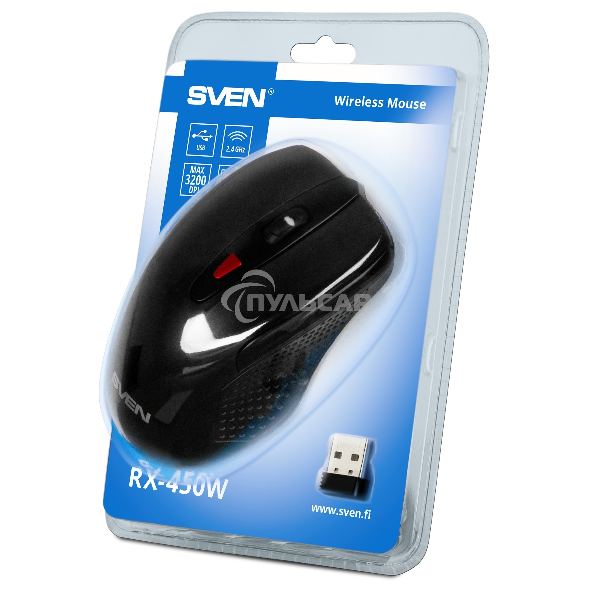 Мышь беспроводная SVEN RX-450W черный, 3200 dpi, радиоканал, USB, кнопки - 6