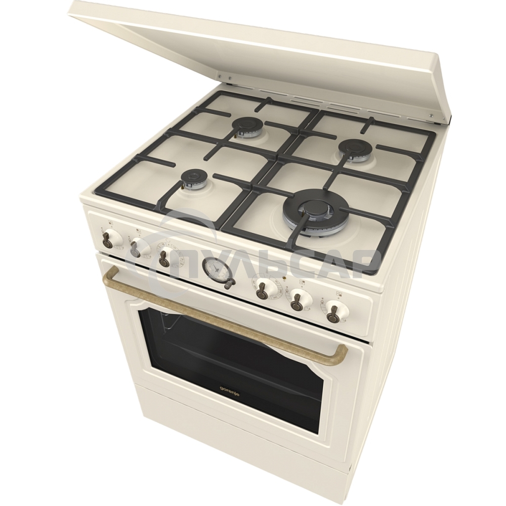 Плита комбинированная Gorenje GKS6C71CLI бежевый, конфорок 4 газовых, духовка 71 л, 60 см x 85 см x 60 см