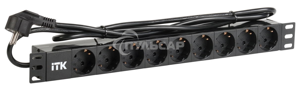 Блок ITK PDU 9 розеток DIN49440 (нем. cтанд.) 1U, шнур 2м вилка DIN49441 (нем. станд.), профиль из ПВХ, черный
