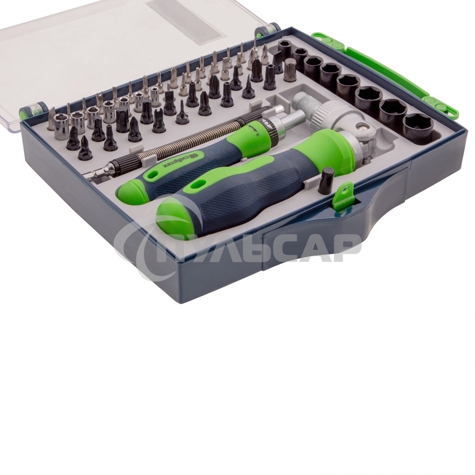 Набор отверток СИБРТЕХ 13363отвертки реверсиные с набором бит торцевых головок 61 предм. crv