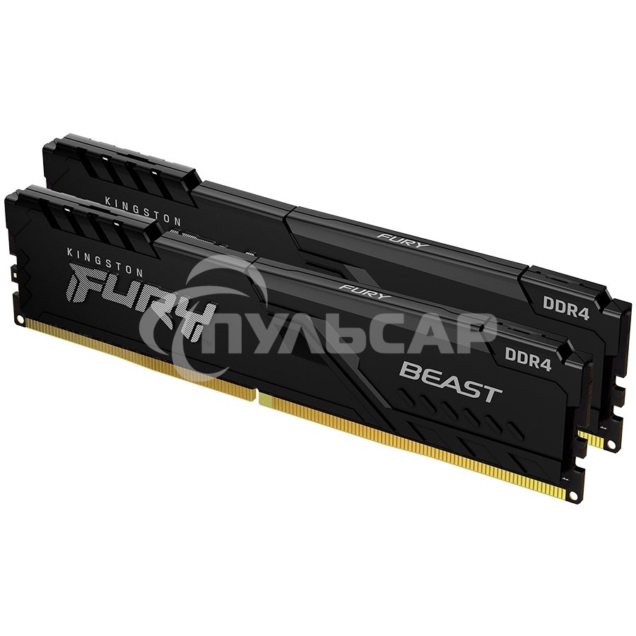 Оперативная память Kingston Fury Beast, DDR4, 32Gb (2x16Gb), 3200MHz, CL16, DIMM, с радиатором, черный