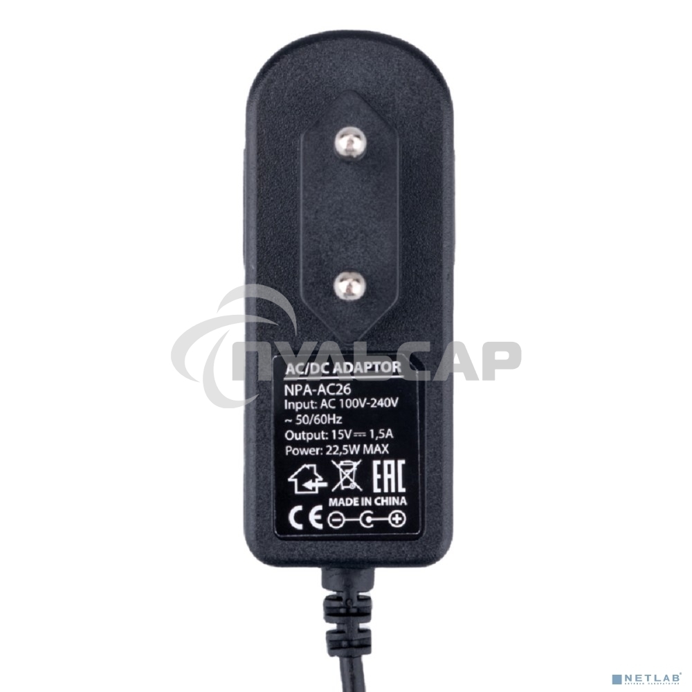 Блок питания Gembird NPA-AC26, 15В/1,5А, 22,5Вт, 1 штекер 4,0х1,7мм для Яндекс станции Мини