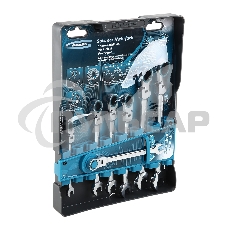 Набор ключей комбинированных GROSS 14891с трещоткой, 8 - 19 мм, 7шт., шарнирные, CrV