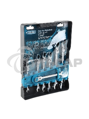 Набор ключей комбинированных GROSS 14891с трещоткой, 8 - 19 мм, 7шт., шарнирные, CrV