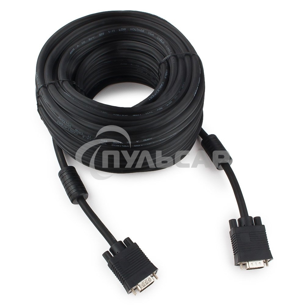 Кабель Gembird/Cablexpert CC-PPVGA-20M-B,Кабель VGA Premium, 15M/15M, 20м, черный, тройной экран,феррит.кольца