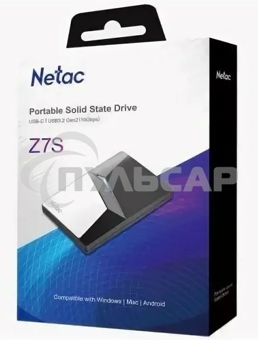Внешний SSD Netac Z7S, 480 GB, USB 3.2 Gen 2 Type-C, R/W 550/480, черный