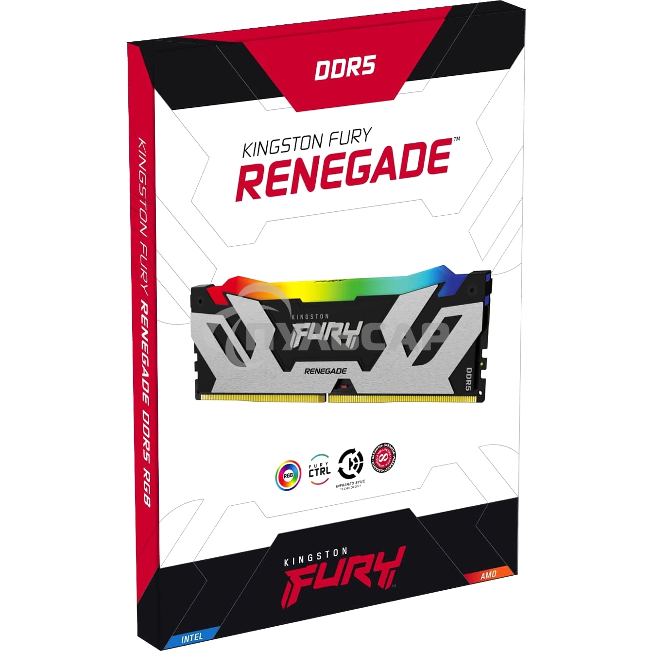 Оперативная память Kingston Fury Renegade, DDR5, 32Gb (2x16Gb), 6400MHz, CL32, DIMM, с радиатором, RGB, серебристый/черный