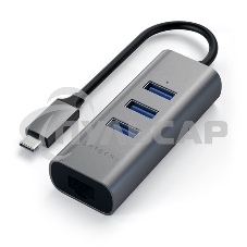 USB-хаб Satechi Type-C 2-in-1 USB 3.0 Aluminum 3 Port Hub and Ethernet Port. Интерфейс Type-C. серый космос.