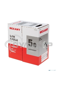 Кабель витая пара Rexant U/UTP, категория 5e, ZH нг(А)-HF, 4PR, 24AWG, внешний, черный, 305 м