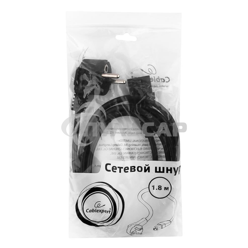 Кабель питания Cord Power Gembird/Cablexpert PC-186 / 1.8м, Schuko- C13, 6А, черный, с зазем.
