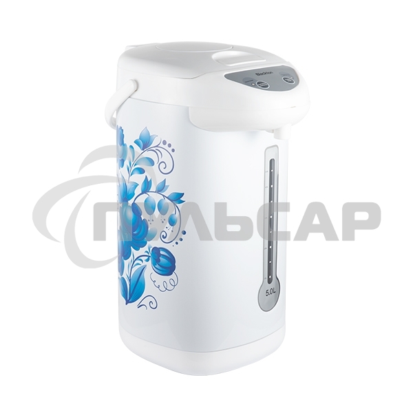 Термопот Blackton Bt TP533 ГжельОбщий объем 5л, Автоматическое поддержание температуры, Повторное кипячение, 3 способа подачи воды, Защита от включения без воды, Защита от перегрева, Блокировка крышки,Материал внутренней камеры нержавеющая сталь, Мощность