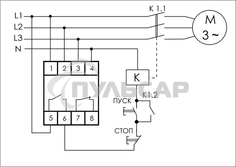 Реле контроля наличия и чередования фаз CKF-BR (монтаж на DIN-рейке 35мм; регулировка порога отключения; регулировка времени отключения; 3х400/230+N 2х8А 1Z 1R IP20) F&F EA04.002.003