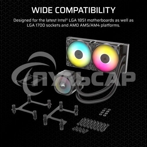 Система жидкостного охлаждения Corsair NAUTILUS 240 ARGB (240мм, черный, ARGB/ Fans: 2x120мм, 74.37CFM, 34dBA, 2100RPM/ S: 1851, 1700, AM5, AM4)