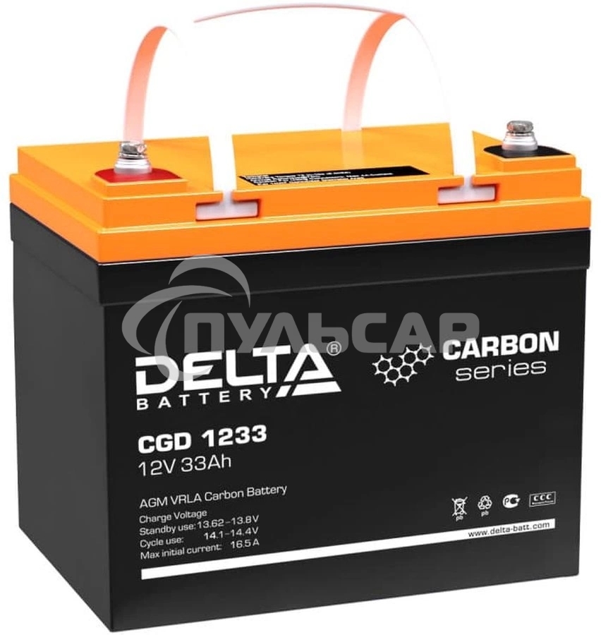 Аккумуляторная батарея Delta CGD 1233 напряжение 12В, емкость 33А·ч (197х130х163мм)