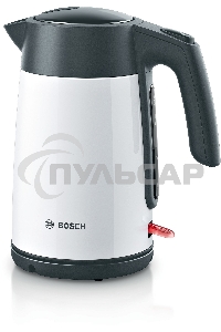 Чайник электрический Bosch TWK7L461, 1.7л, 2400 Вт., нерж.сталь, покрытая эмалью, белый,шкала уровня воды